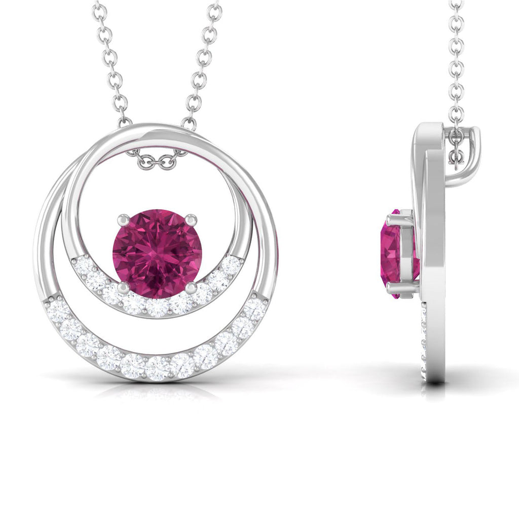 Pink Tourmaline Pendant – Diamond Open Circle Necklace With AAA Quality Gemstones