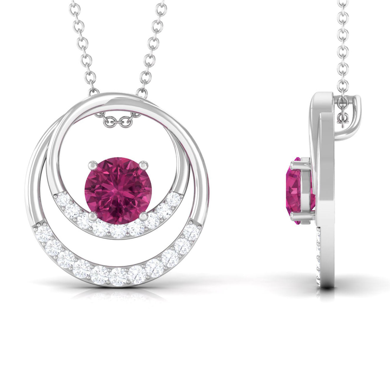 Pink Tourmaline Pendant – Diamond Open Circle Necklace With AAA Quality Gemstones