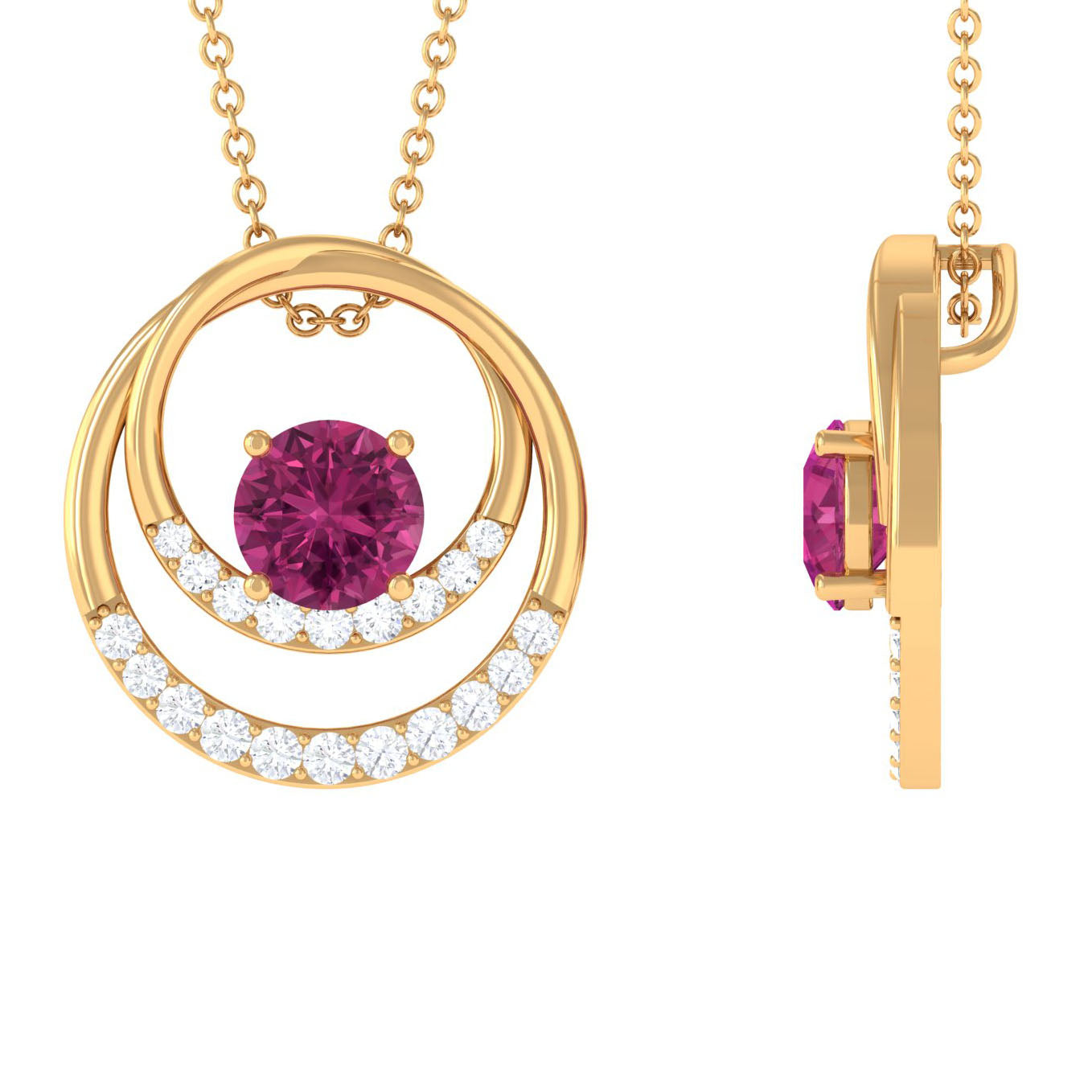 Pink Tourmaline Pendant – Diamond Open Circle Necklace With AAA Quality Gemstones