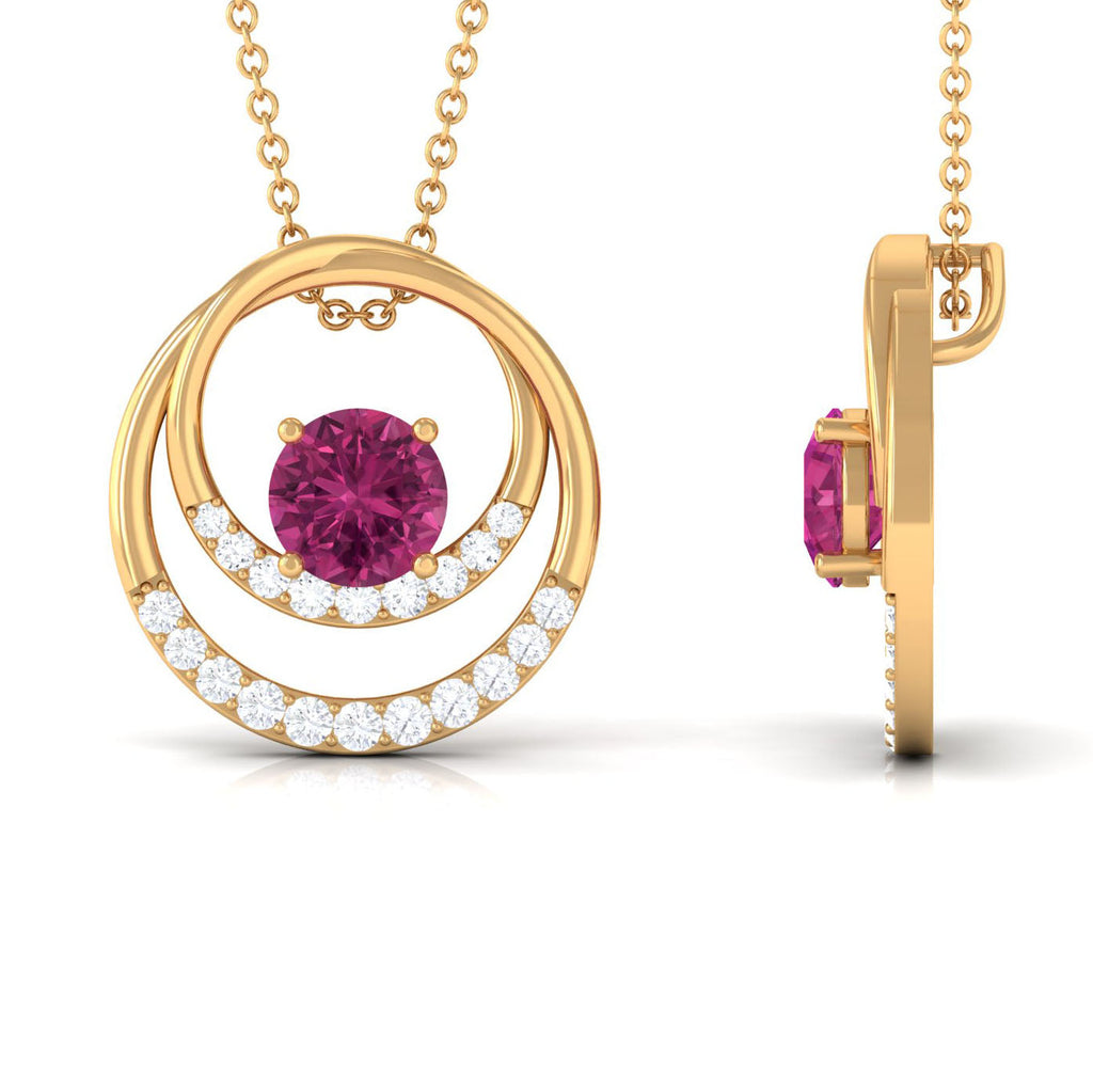 Pink Tourmaline Pendant – Diamond Open Circle Necklace With AAA Quality Gemstones