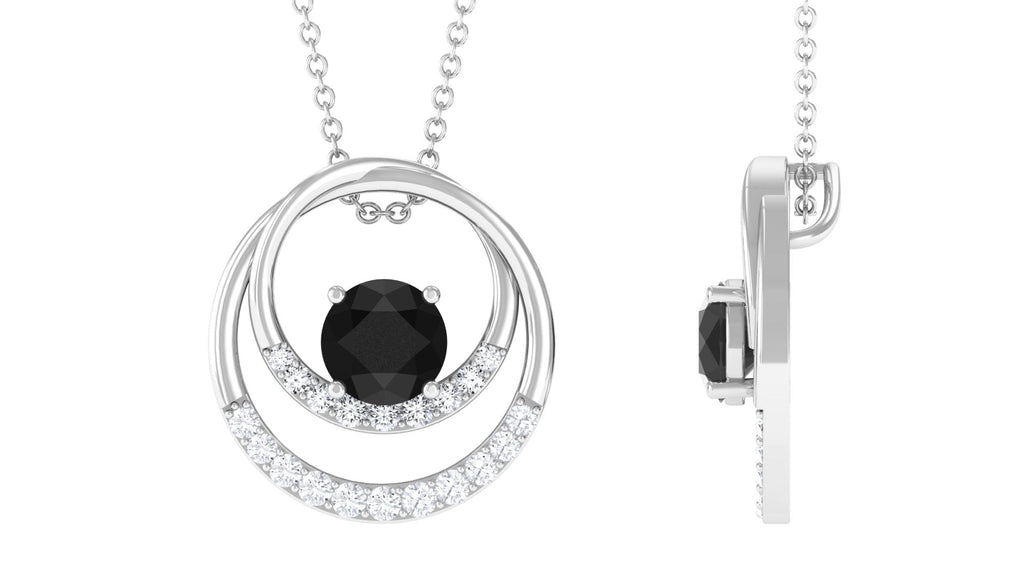 Natural 2 Carat Black Onyx Circle in Circle Necklace with Diamond