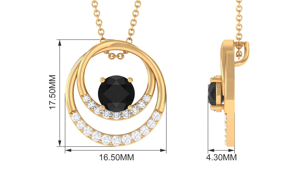 Natural 2 Carat Black Onyx Circle in Circle Necklace with Diamond