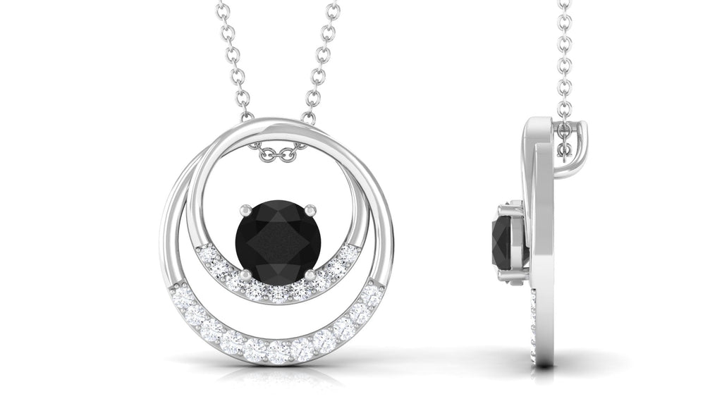 Natural 2 Carat Black Onyx Circle in Circle Necklace with Diamond