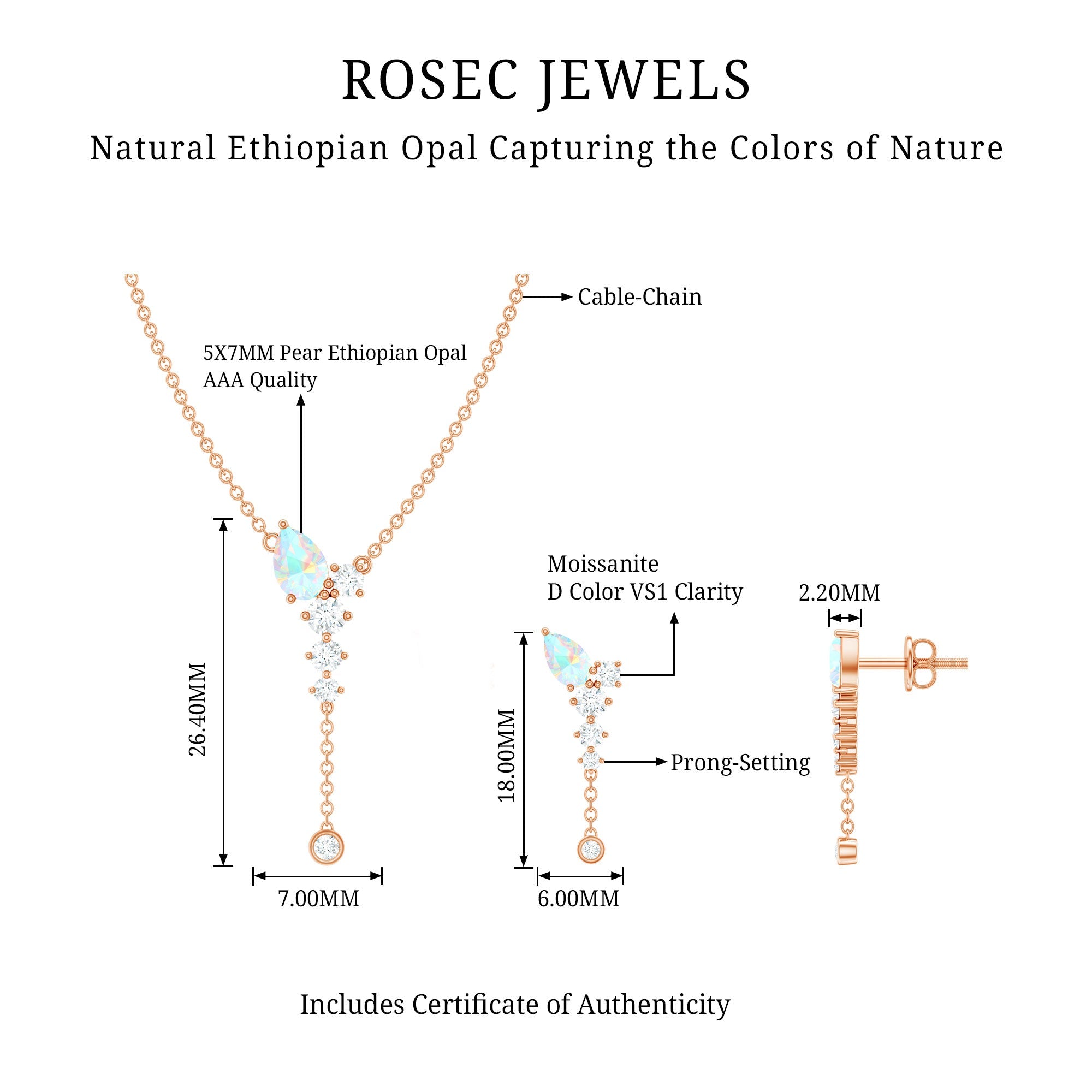 Ethiopian Opal Necklace – Natural Opal Jewelry Set With Teardrop Pendant & Moissanite Earrings