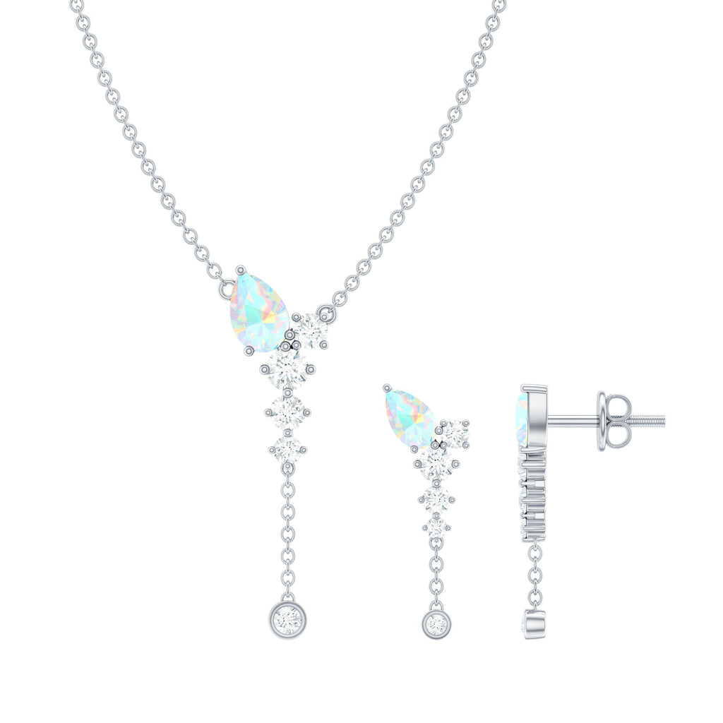 Ethiopian Opal Necklace – Natural Opal Jewelry Set With Teardrop Pendant & Moissanite Earrings