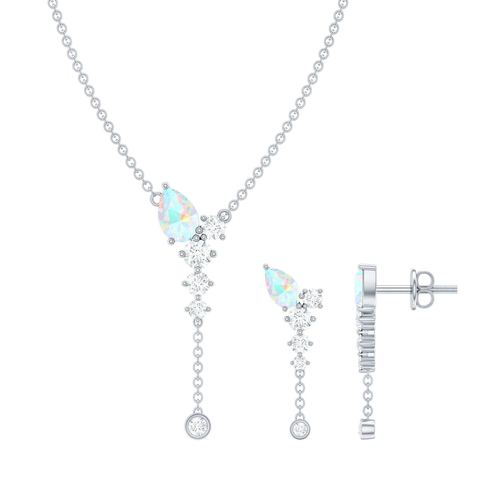 Ethiopian Opal Necklace – Natural Opal Jewelry Set With Teardrop Pendant & Moissanite Earrings