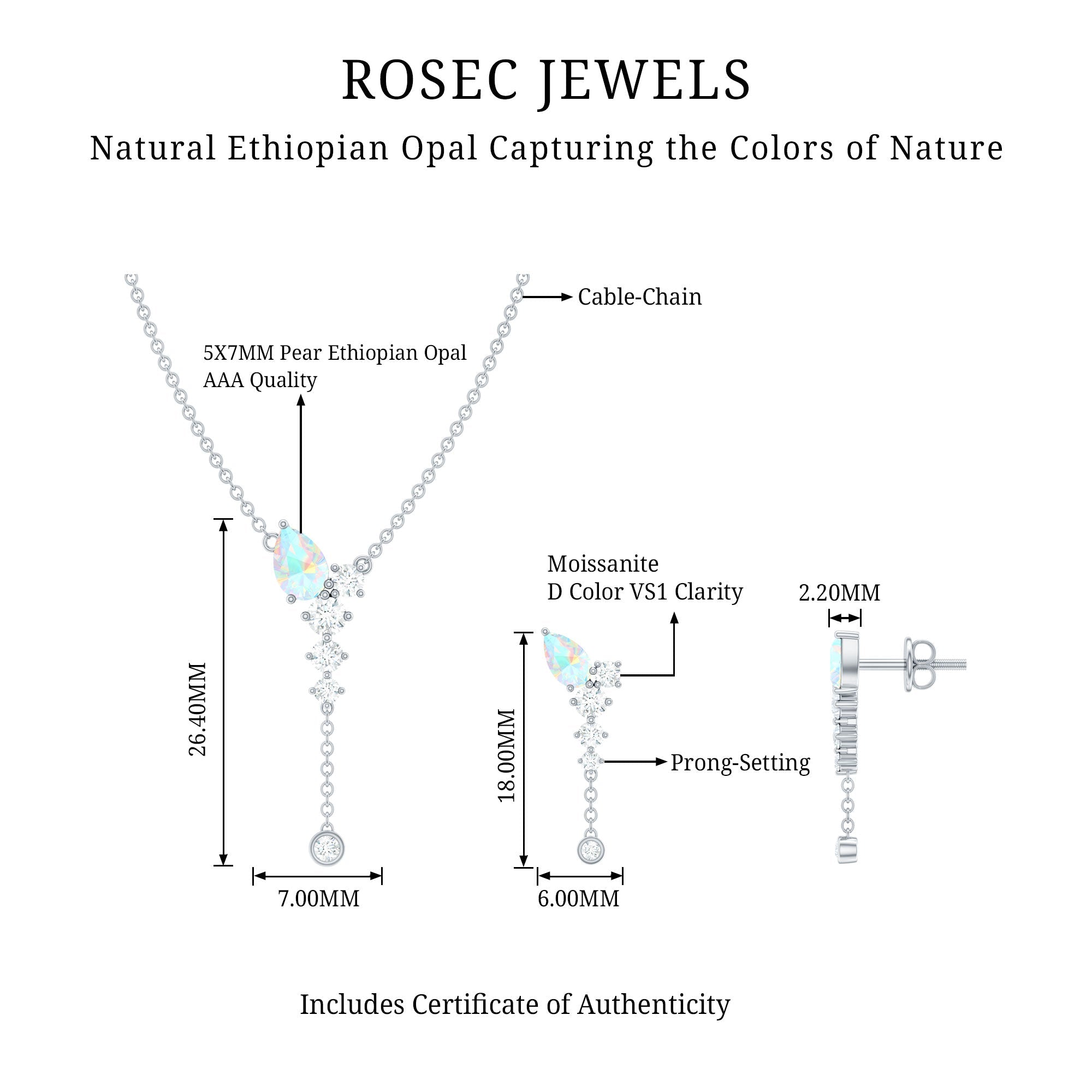 Ethiopian Opal Necklace – Natural Opal Jewelry Set With Teardrop Pendant & Moissanite Earrings