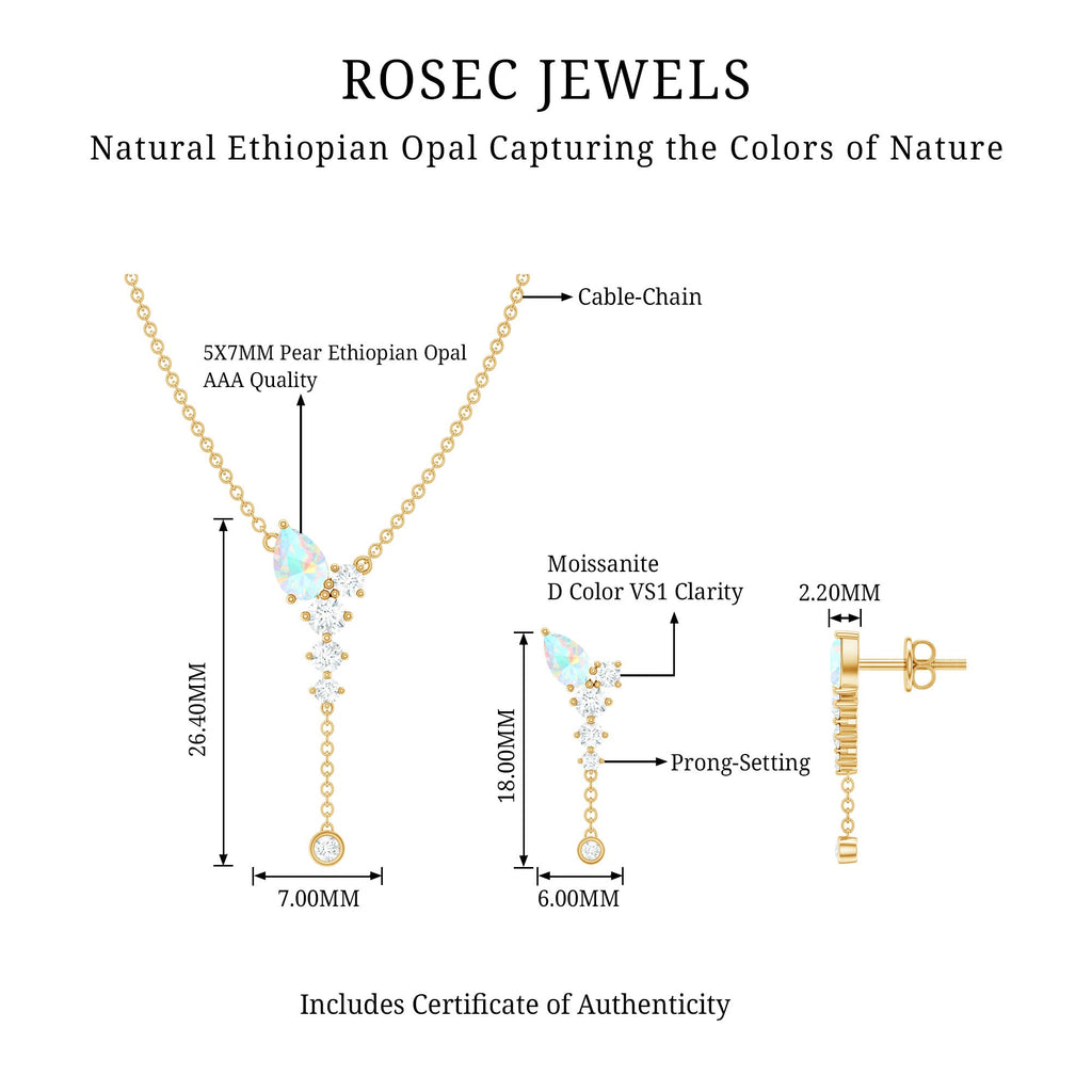 Ethiopian Opal Necklace – Natural Opal Jewelry Set With Teardrop Pendant & Moissanite Earrings