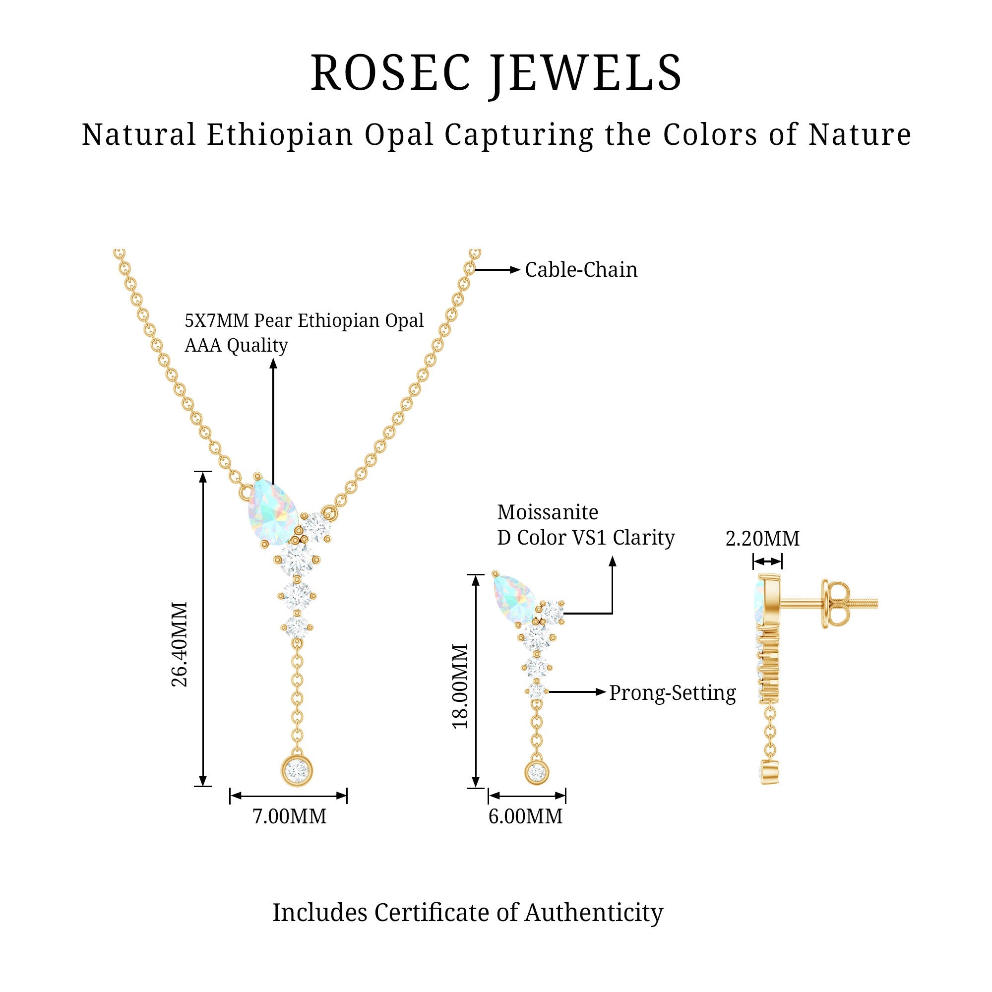 Ethiopian Opal Necklace – Natural Opal Jewelry Set With Teardrop Pendant & Moissanite Earrings