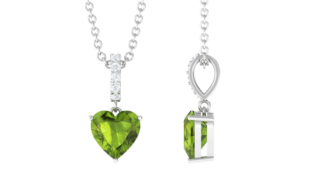 Peridot Solitaire Pendant – Heart Shape Necklace with Diamond Accent Bail by Rosec Jewels