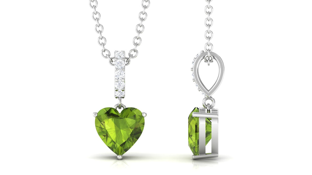 Peridot Solitaire Pendant – Heart Shape Necklace with Diamond Accent Bail by Rosec Jewels