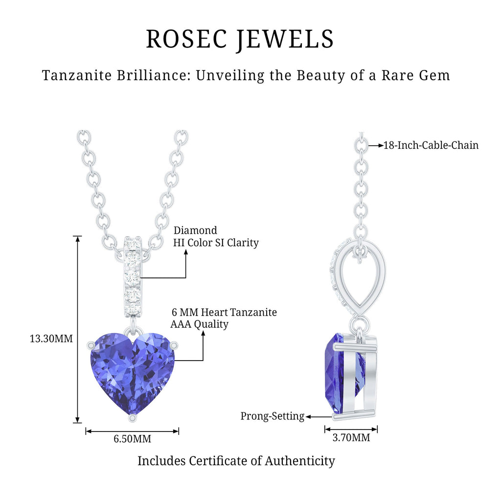 Tanzanite Heart Necklace – Solitaire Pendant with Diamond Bail, AAA Quality Gemstone