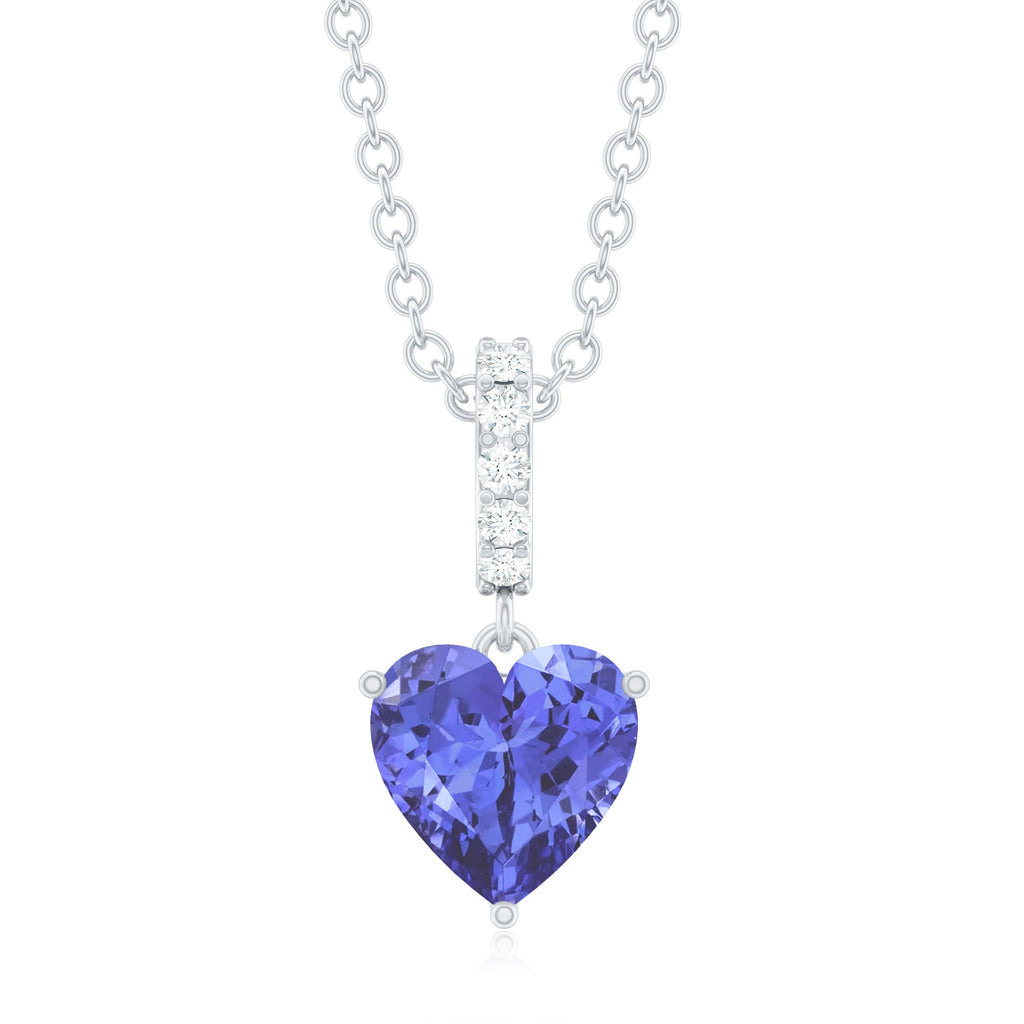 Tanzanite Heart Necklace – Solitaire Pendant with Diamond Bail, AAA Quality Gemstone