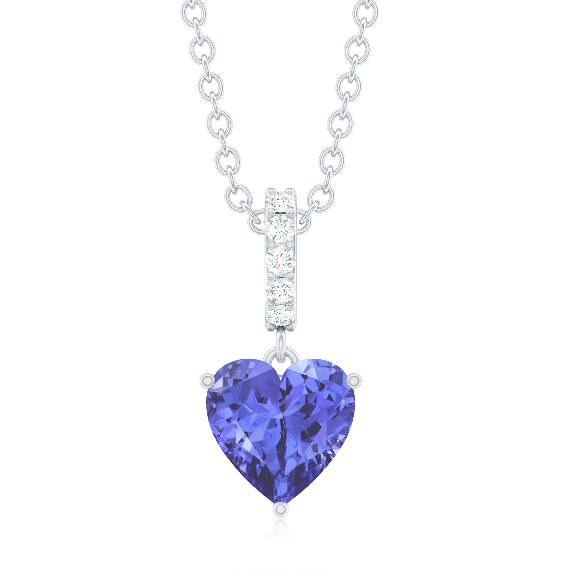 Tanzanite Heart Necklace – Solitaire Pendant with Diamond Bail, AAA Quality Gemstone