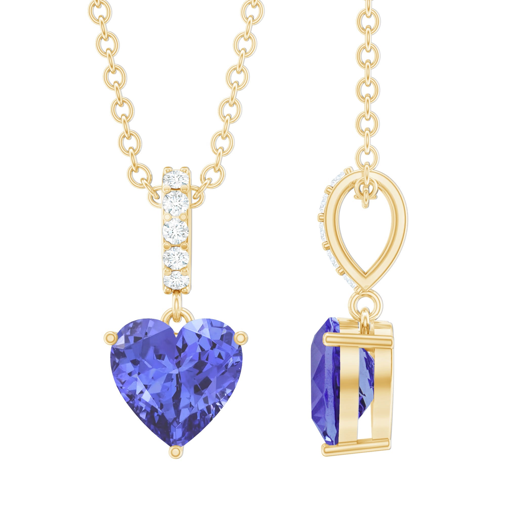 Tanzanite Heart Necklace – Solitaire Pendant with Diamond Bail, AAA Quality Gemstone