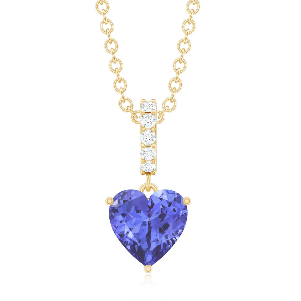Tanzanite Heart Necklace – Solitaire Pendant with Diamond Bail, AAA Quality Gemstone