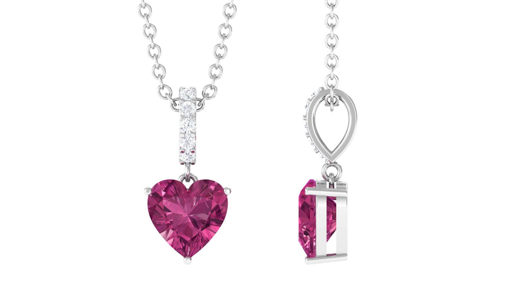 Pink Tourmaline Pendant – 6MM Heart Shape Pendant with Diamond Bail Necklace