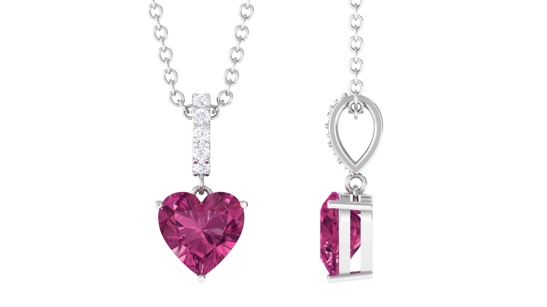 Pink Tourmaline Pendant – 6MM Heart Shape Pendant with Diamond Bail Necklace