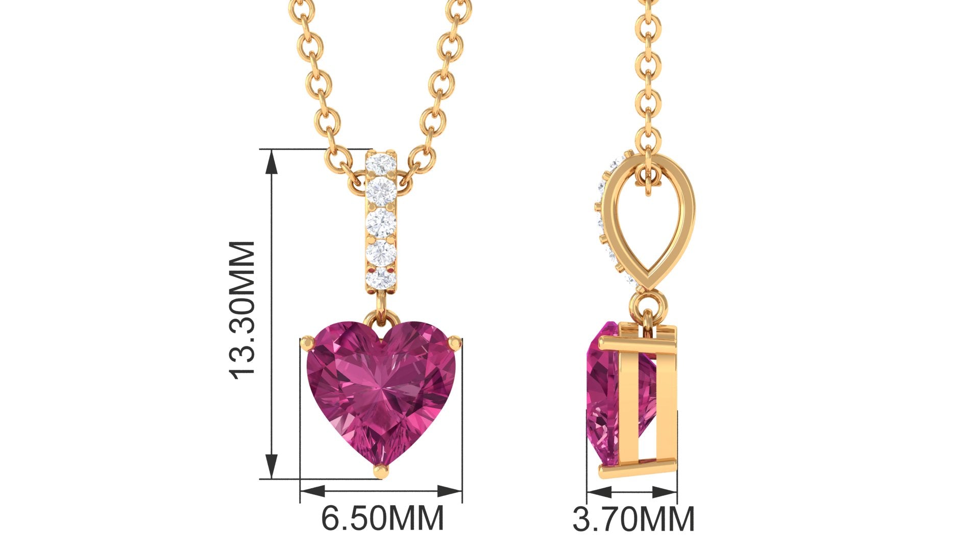 Pink Tourmaline Pendant – 6MM Heart Shape Pendant with Diamond Bail Necklace