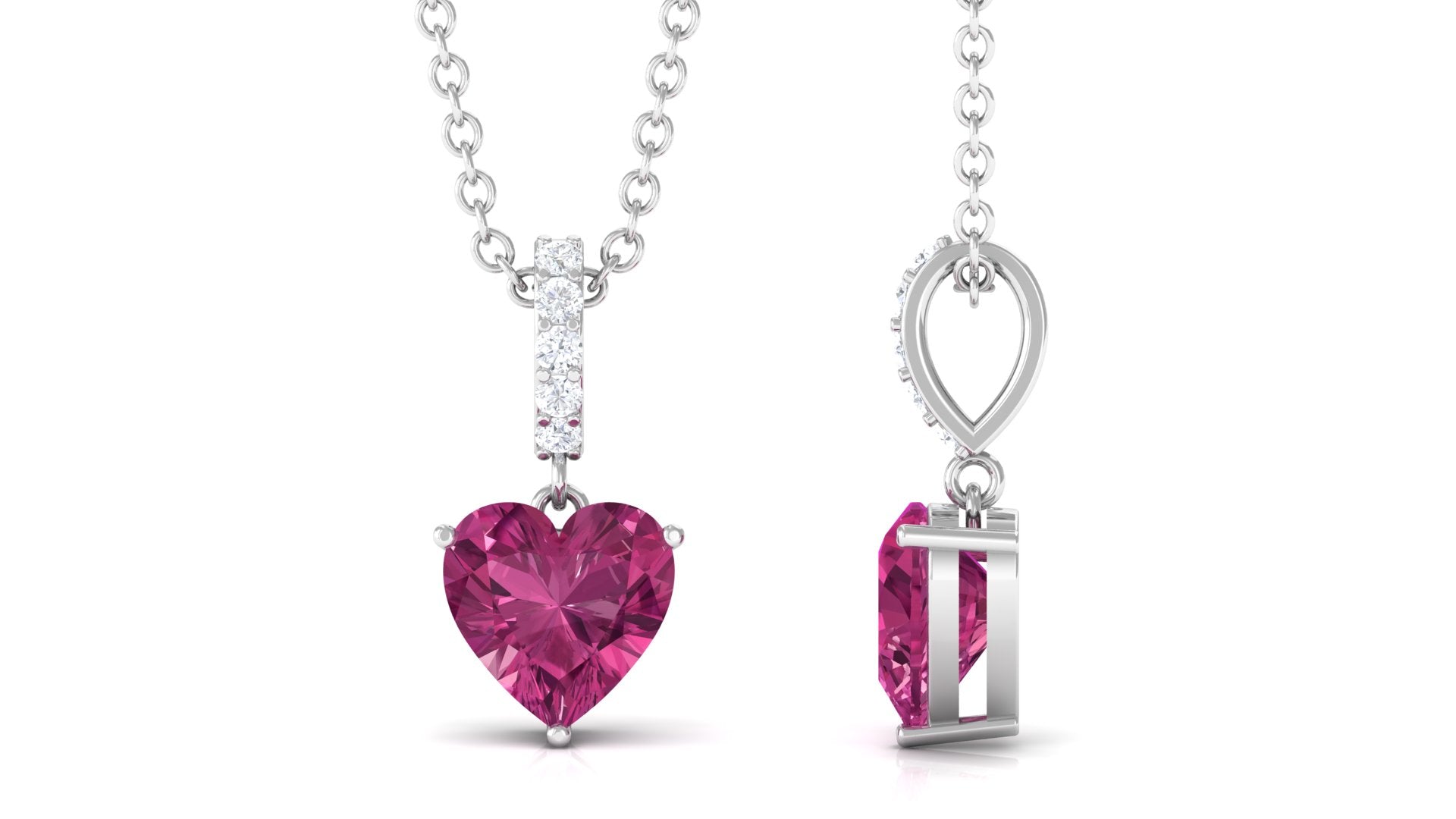 Pink Tourmaline Pendant – 6MM Heart Shape Pendant with Diamond Bail Necklace