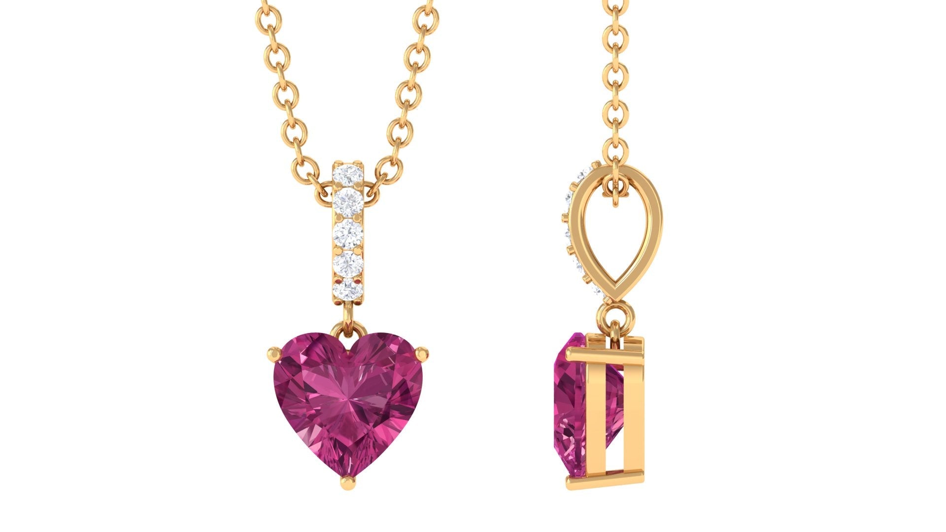 Pink Tourmaline Pendant – 6MM Heart Shape Pendant with Diamond Bail Necklace