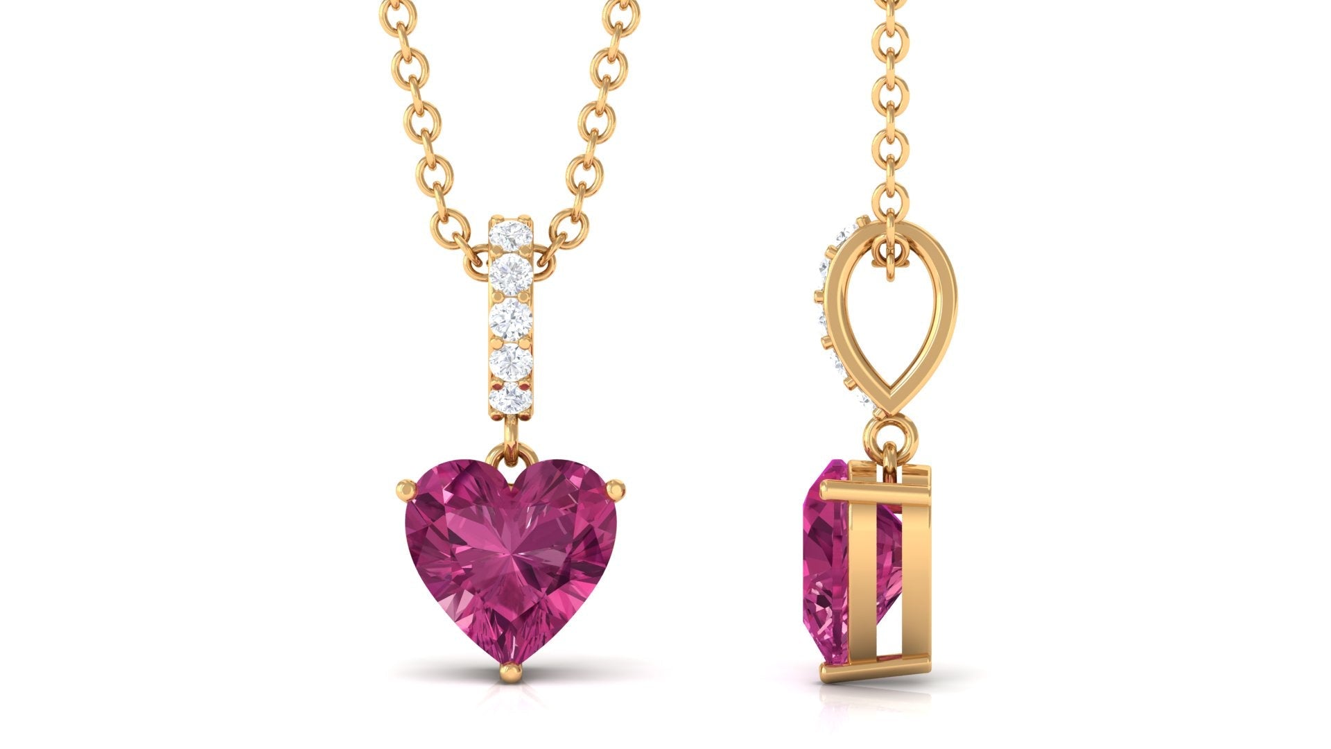 Pink Tourmaline Pendant – 6MM Heart Shape Pendant with Diamond Bail Necklace