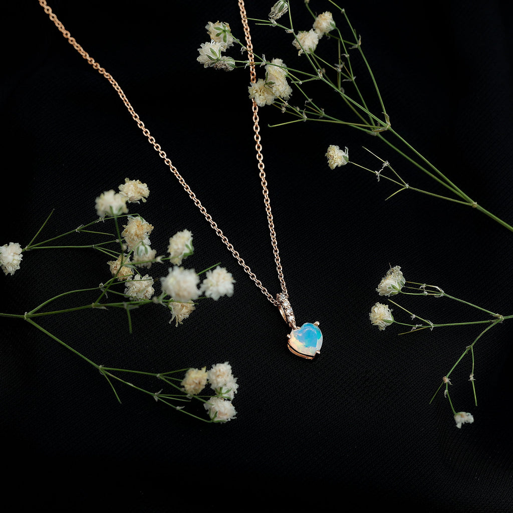 0.75 Carat Solitaire Ethiopian Opal Heart Locket Necklace