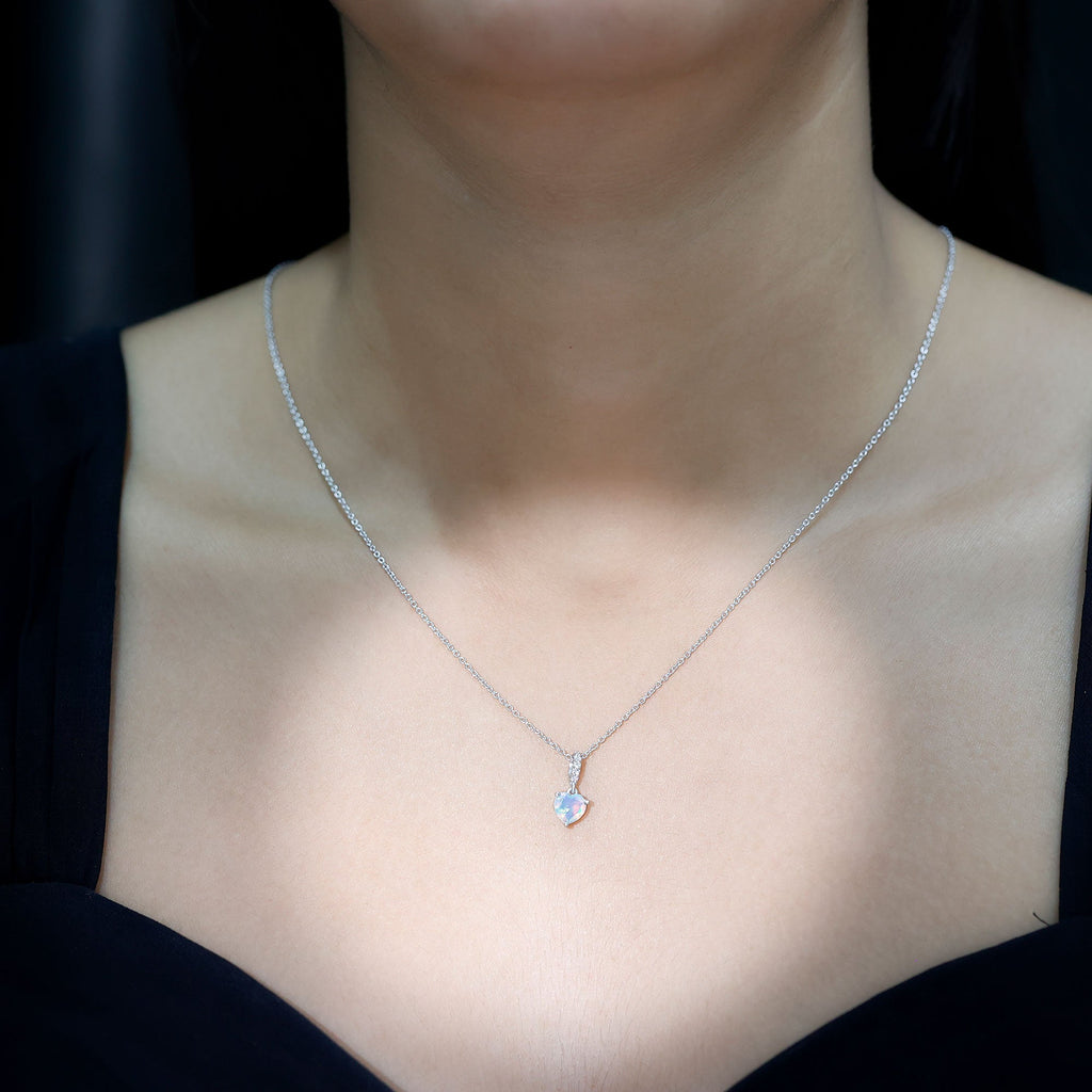 0.75 Carat Solitaire Ethiopian Opal Heart Locket Necklace