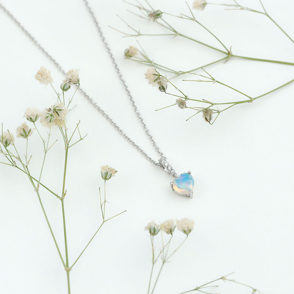 0.75 Carat Solitaire Ethiopian Opal Heart Locket Necklace