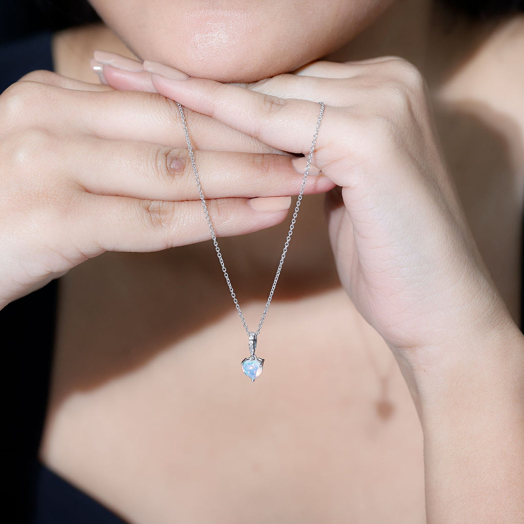 0.75 Carat Solitaire Ethiopian Opal Heart Locket Necklace