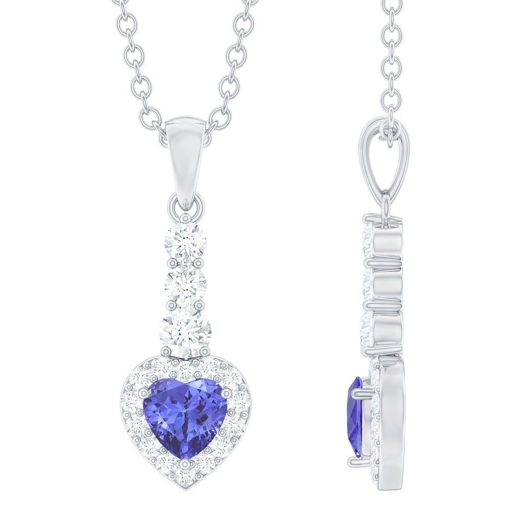 Heart Shape Tanzanite Pendant - Blue Tanzanite Necklace with Diamond Halo