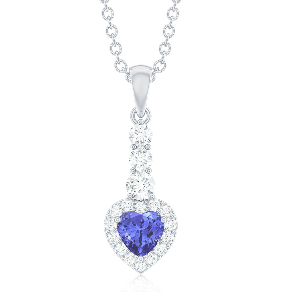 Heart Shape Tanzanite Pendant - Blue Tanzanite Necklace with Diamond Halo
