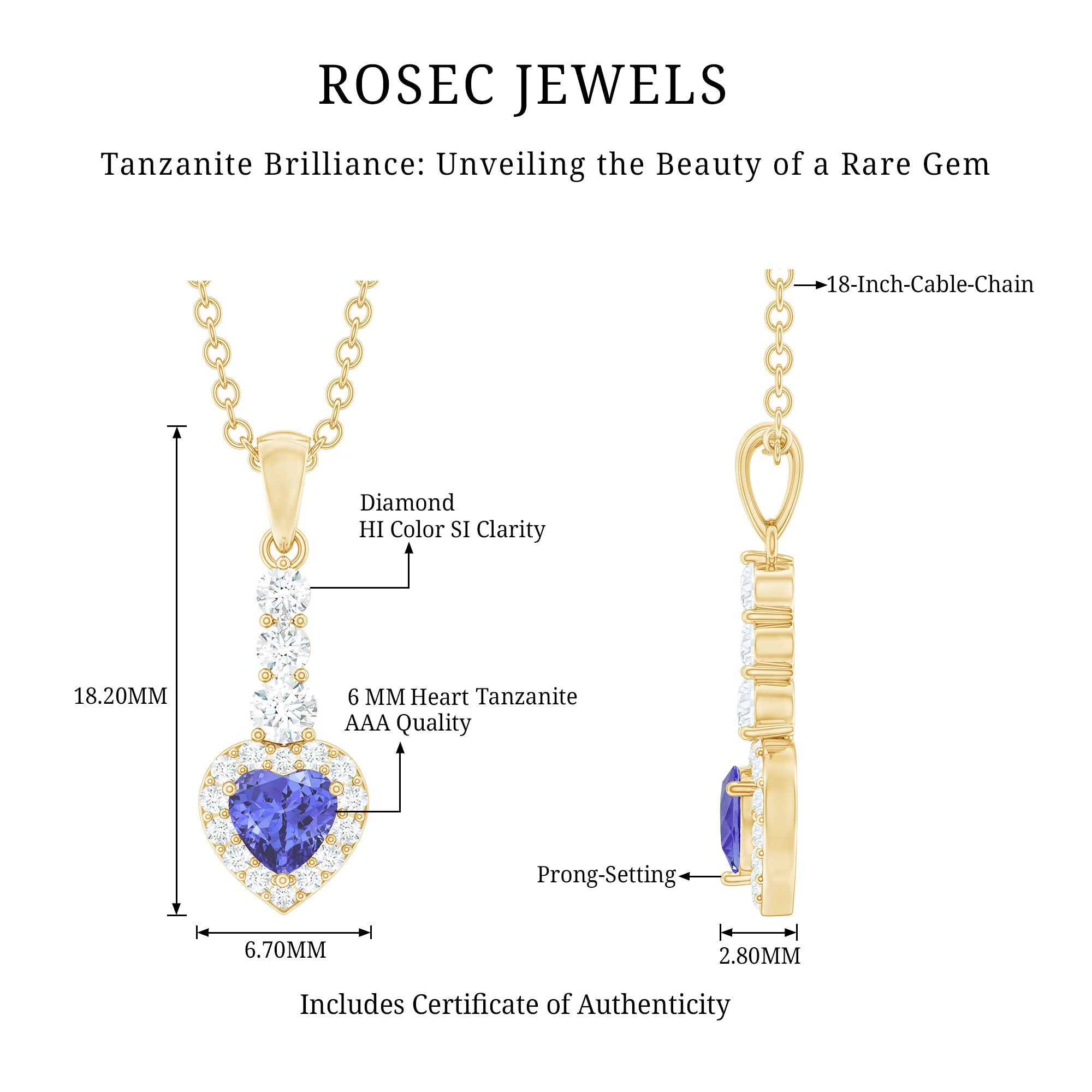 Heart Shape Tanzanite Pendant - Blue Tanzanite Necklace with Diamond Halo