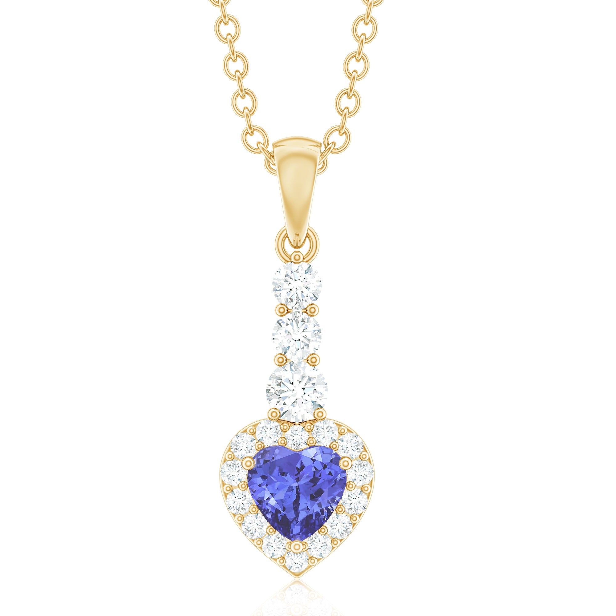 Heart Shape Tanzanite Pendant - Blue Tanzanite Necklace with Diamond Halo