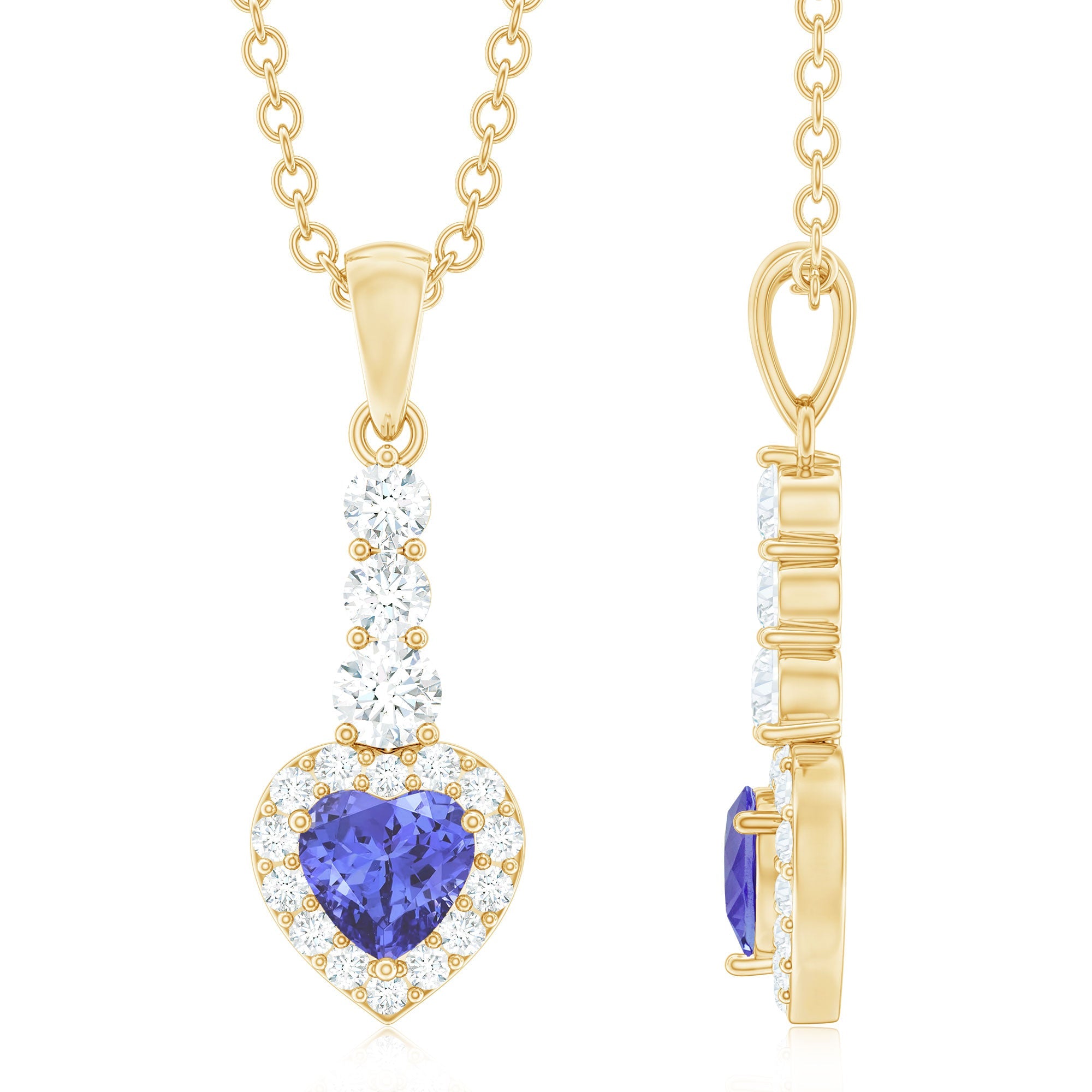 Heart Shape Tanzanite Pendant - Blue Tanzanite Necklace with Diamond Halo