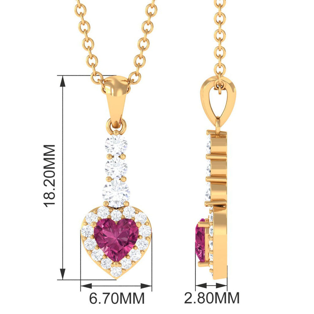 Pink Tourmaline Pendant – Heart Shape Necklace with Diamond Halo in Rose Gold