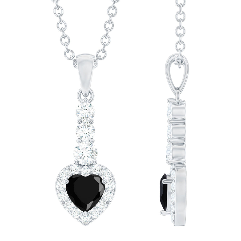 Natural Black Onyx Heart Pendant Necklace with Diamond