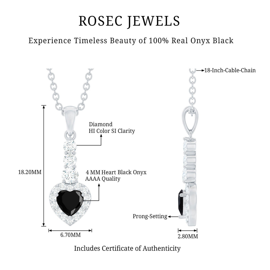 Natural Black Onyx Heart Pendant Necklace with Diamond