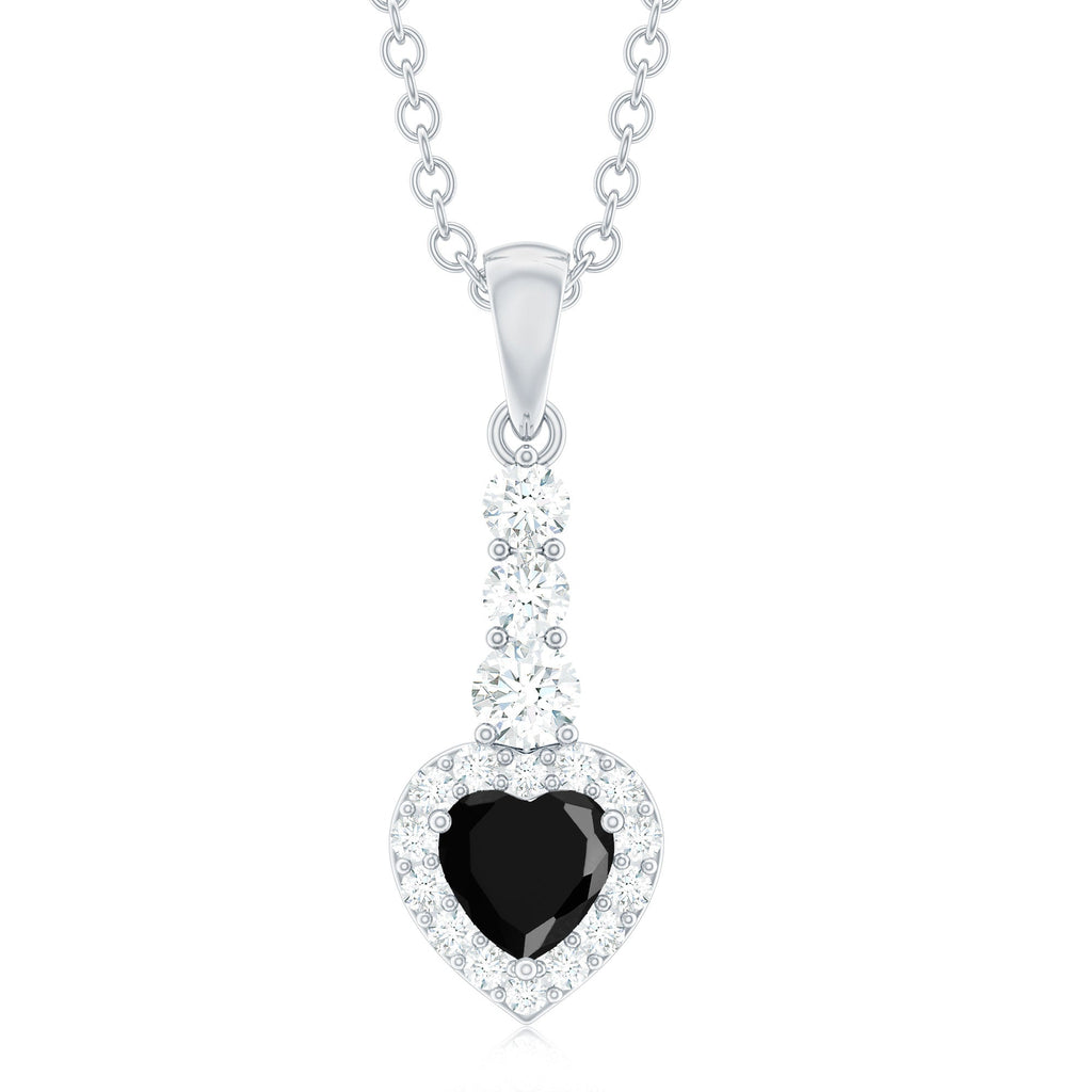 Natural Black Onyx Heart Pendant Necklace with Diamond