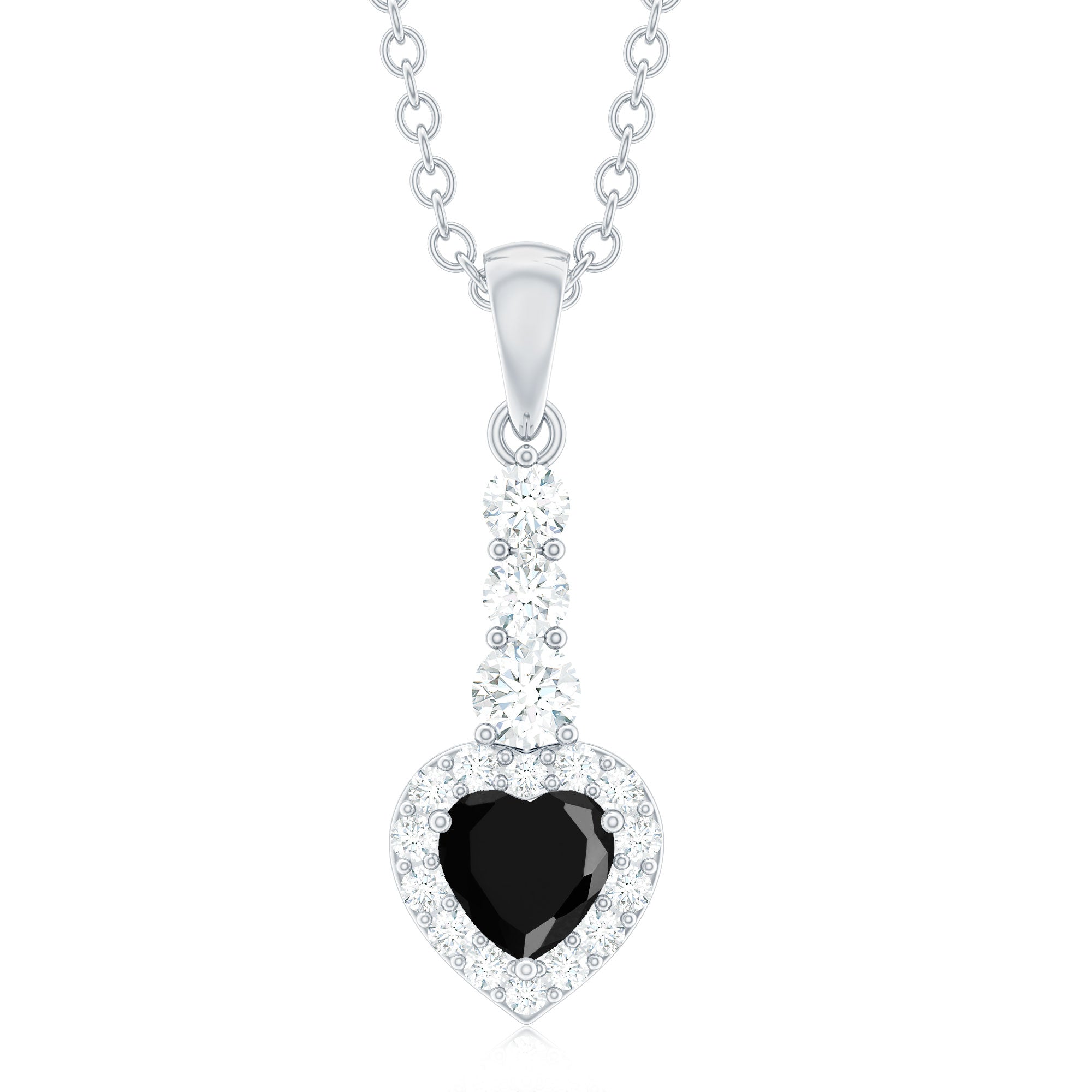 Natural Black Onyx Heart Pendant Necklace with Diamond