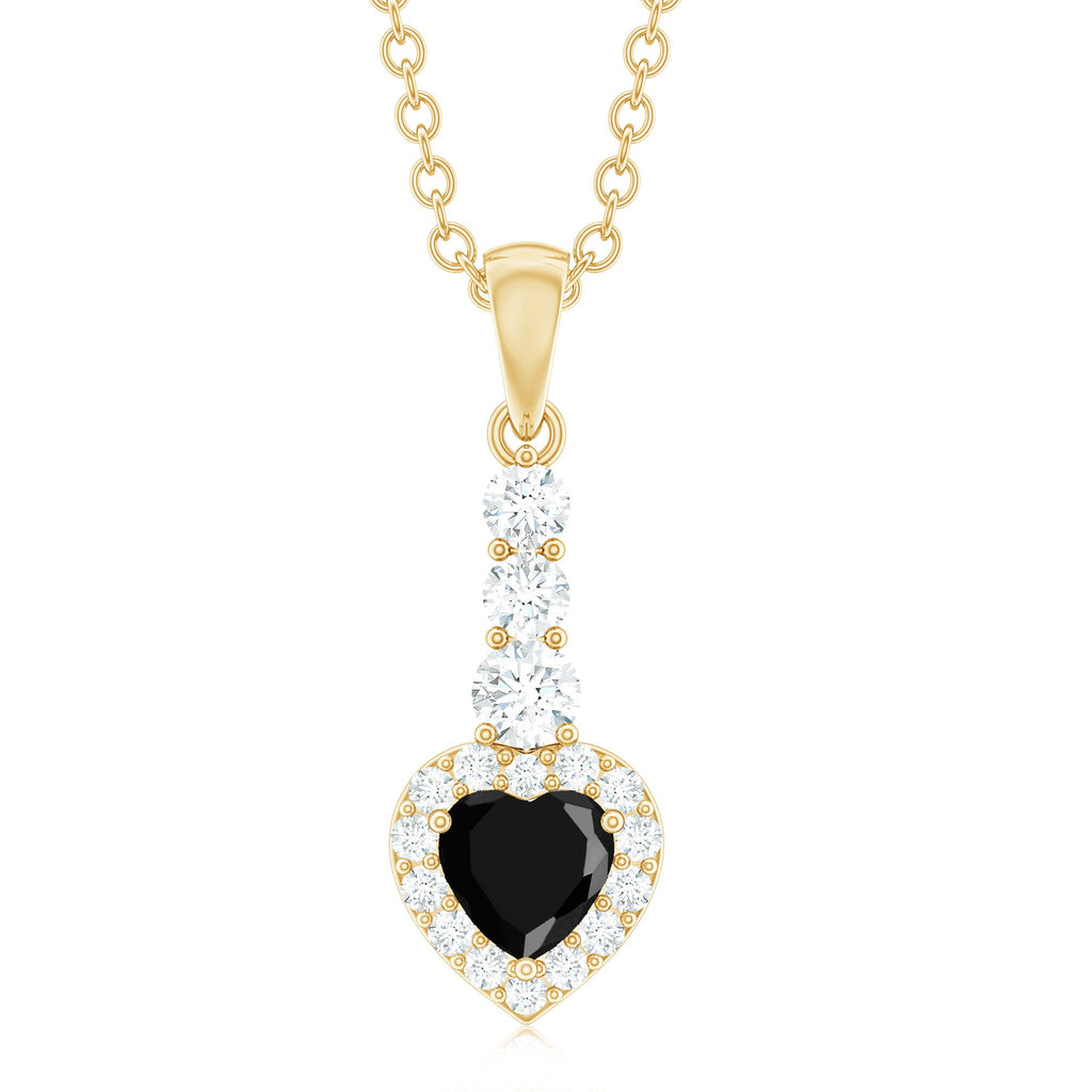 Natural Black Onyx Heart Pendant Necklace with Diamond