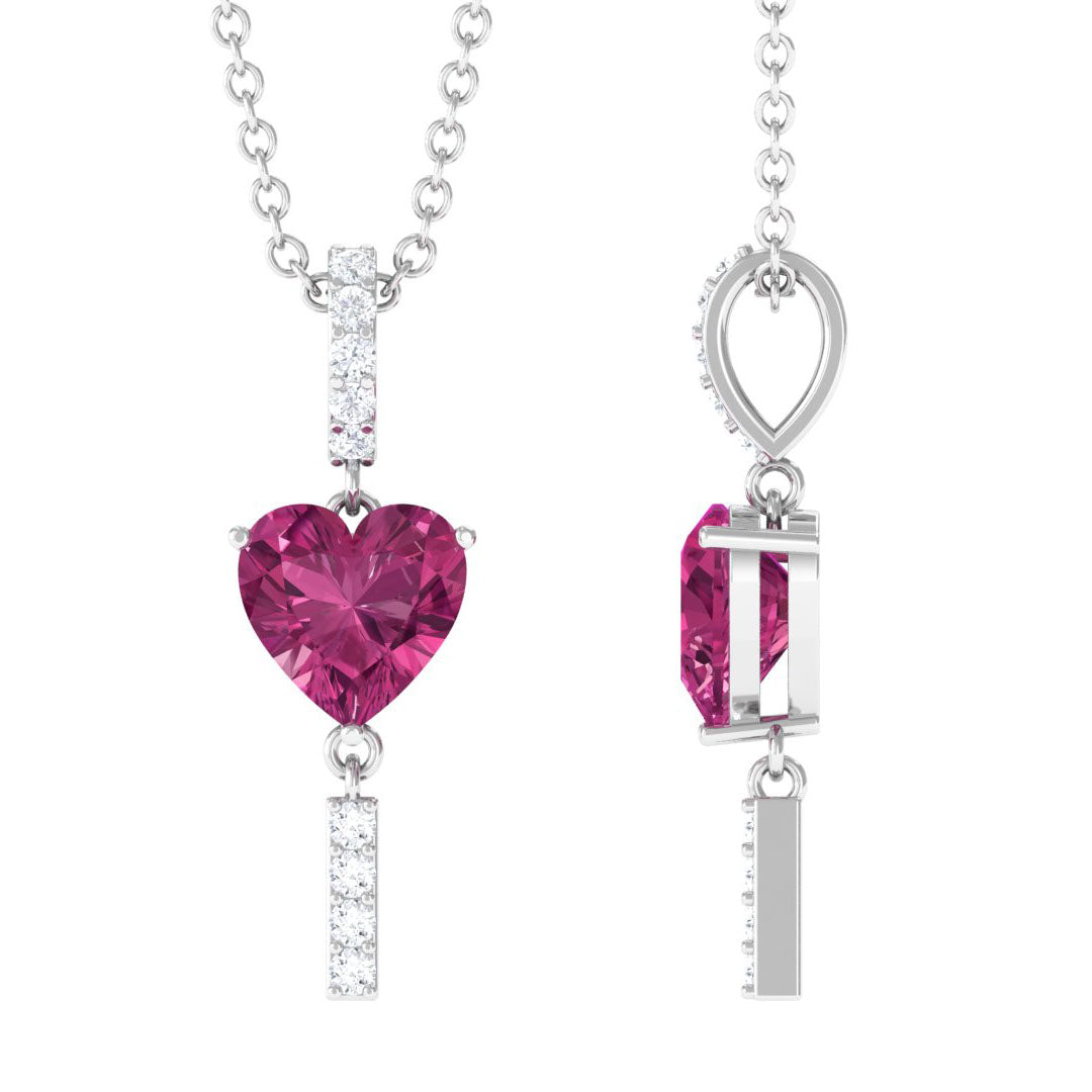 Pink Tourmaline Necklace – Heart Pendant Diamond Rose Gold Necklace Gift