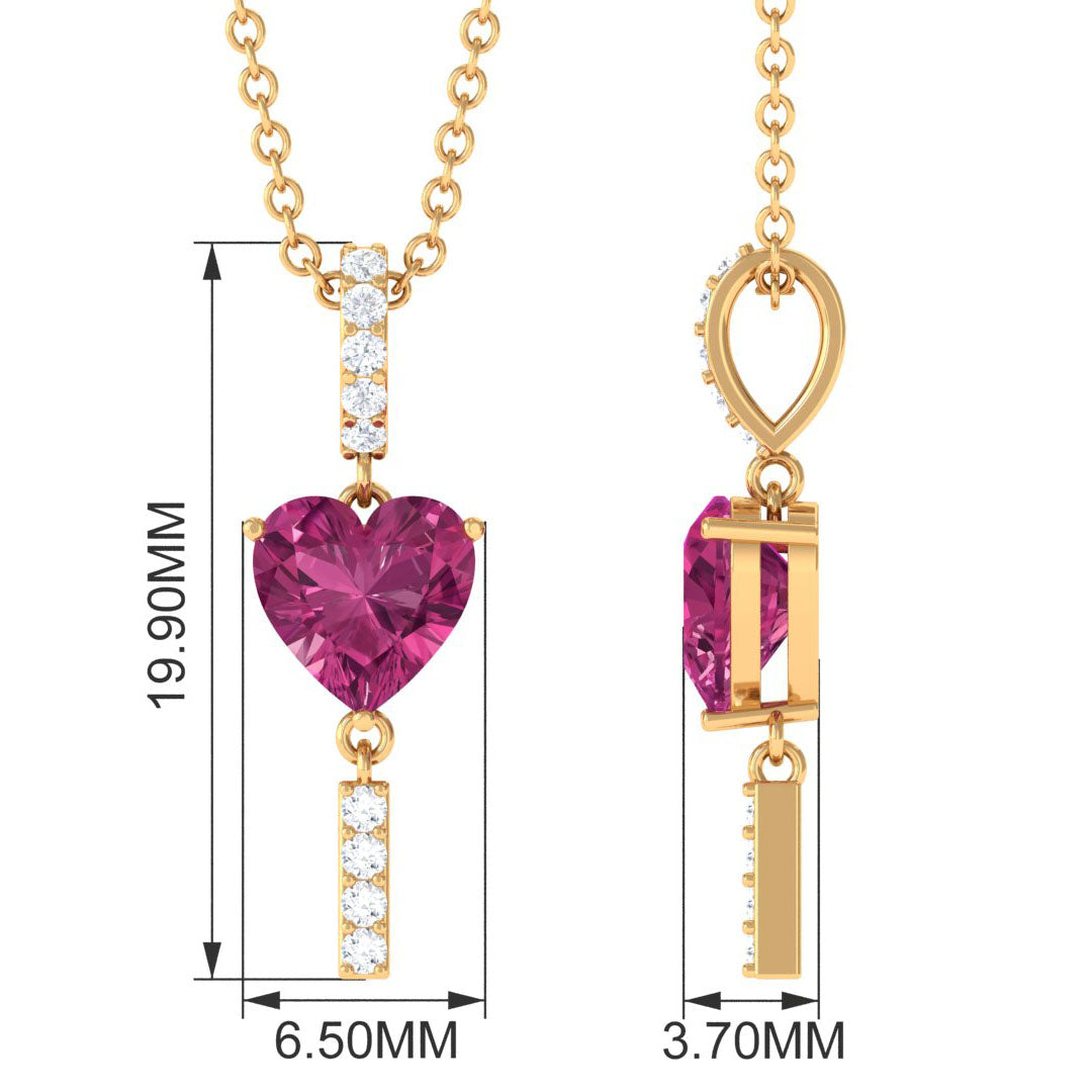 Pink Tourmaline Necklace – Heart Pendant Diamond Rose Gold Necklace Gift