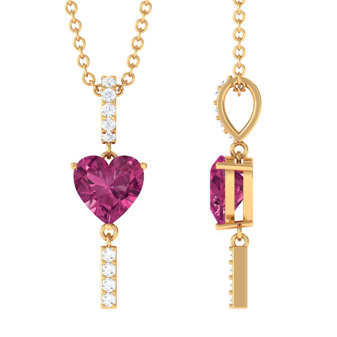 Pink Tourmaline Necklace – Heart Pendant Diamond Rose Gold Necklace Gift