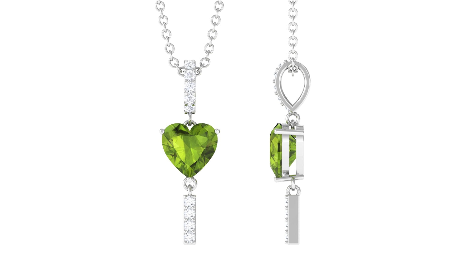 Peridot Heart Pendant – Romantic Heart Shaped Jewelry With Diamond Bar Necklace