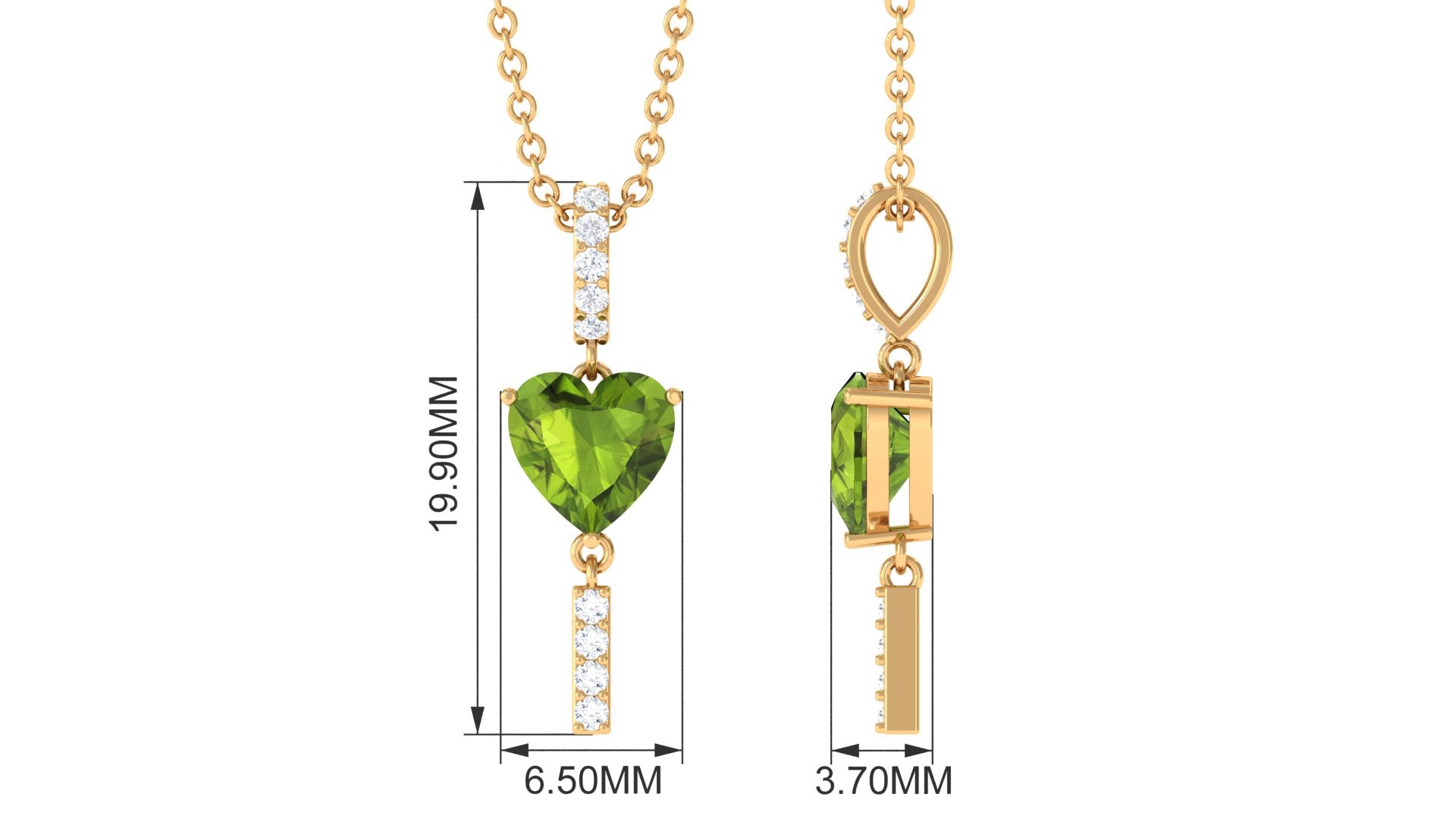 Peridot Heart Pendant – Romantic Heart Shaped Jewelry With Diamond Bar Necklace