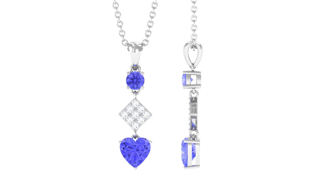 Tanzanite Dangle Pendant – Diamond Pendant Necklace With Heart Shape & Round Gemstones