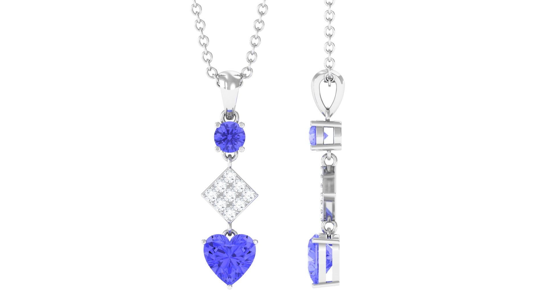 Tanzanite Dangle Pendant – Diamond Pendant Necklace With Heart Shape & Round Gemstones