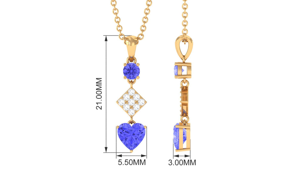 Tanzanite Dangle Pendant – Diamond Pendant Necklace With Heart Shape & Round Gemstones