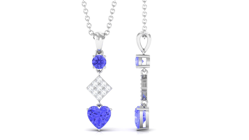 Tanzanite Dangle Pendant – Diamond Pendant Necklace With Heart Shape & Round Gemstones